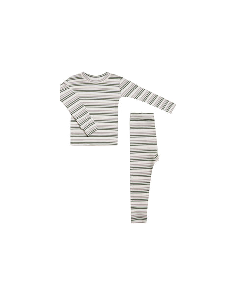 Rylee & Cru Forest & Warm Grey Striped Pajama Set
