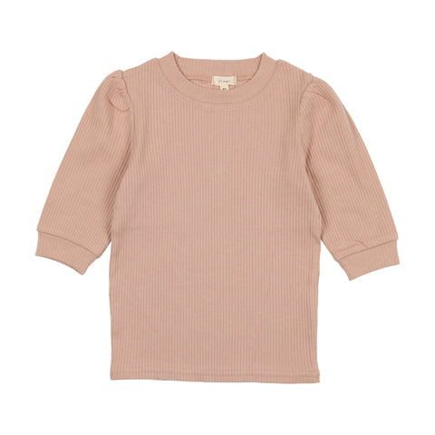 Lil Legs Pink Three Quarter Sleeve Rib Puff Sleeve Tee