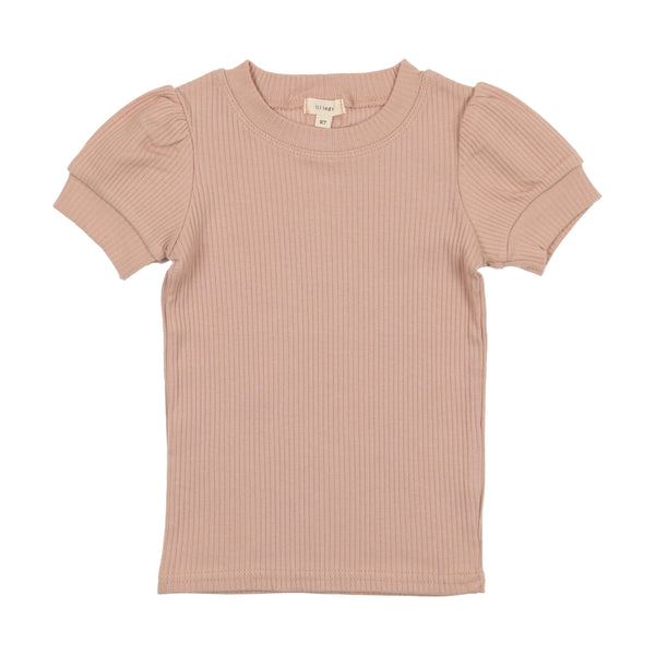 Lil Legs Pink Short Sleeve Rib Puff Sleeve Tee