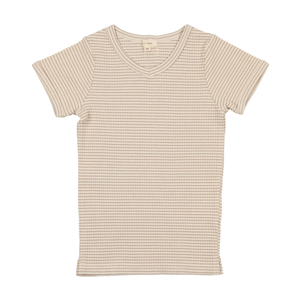 Lil Legs Tan Stripe Rib V-Tee