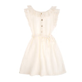 Tocoto Vintage White Belted Lace Organic Cotton Dress
