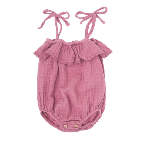 Tocoto Vintage Pink Fluor Embroidered Baby Romper