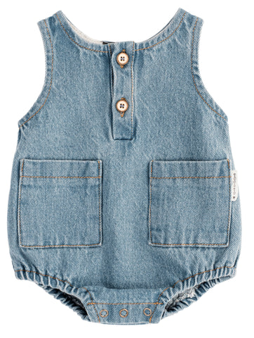 Tocoto Vintage Denim Bubble Pocket Romper