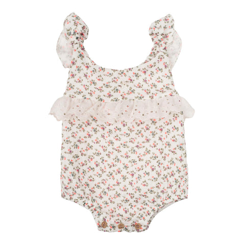 Tocoto Vintage Off White Floral Ruffle Lace Romper