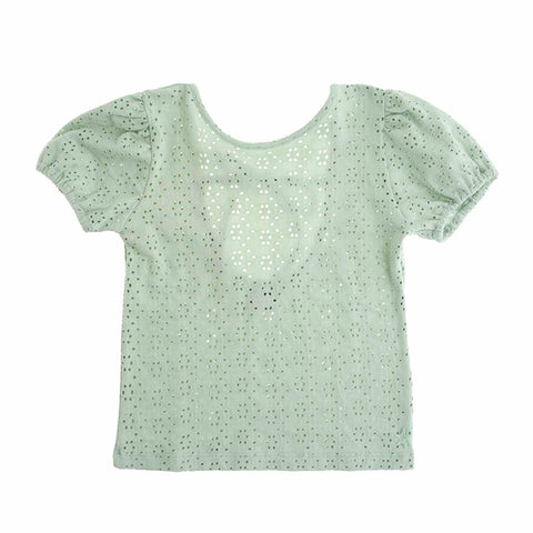 Tocoto Vintage Green Eyelet Tencil Blouse & Shorts Set