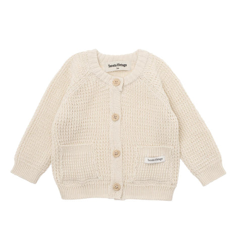 Tocoto Vintage Off White Cotton Yarn Cardigan & Bloomer Set