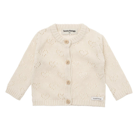Tocoto Vintage Off White Hearts Tricot Bloomer & Cardigan Set