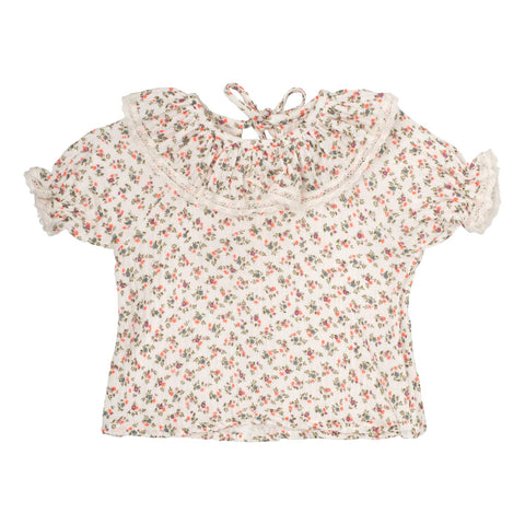 Tocoto Vintage Baby Collared Bloused & Floral Ruffle Bloomer