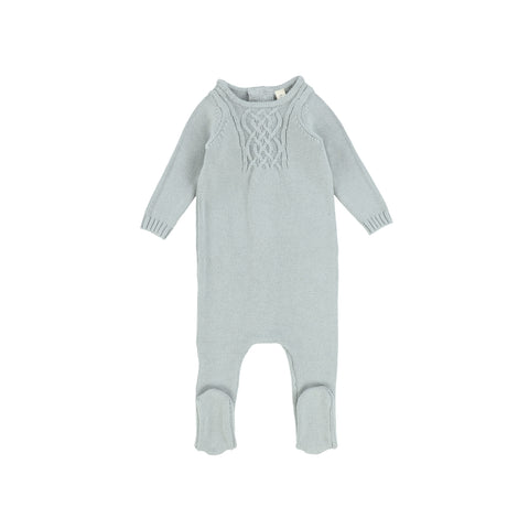 Lil Legs Soft Sage Cable Bib Style Knit Footie