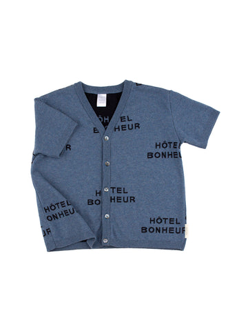 Tinycottons Blue 'Hotel Bonheur' Short Sleeve Knit Cardigan