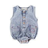 Piupiuchick Washed Blue Denim Baby Romper