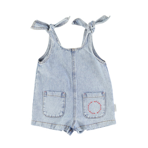 Piupiuchick Washed Blue Denim Short Jumpsuit with Straps