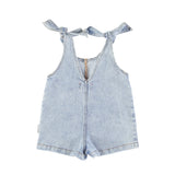 Piupiuchick Washed Blue Denim Short Jumpsuit with Straps