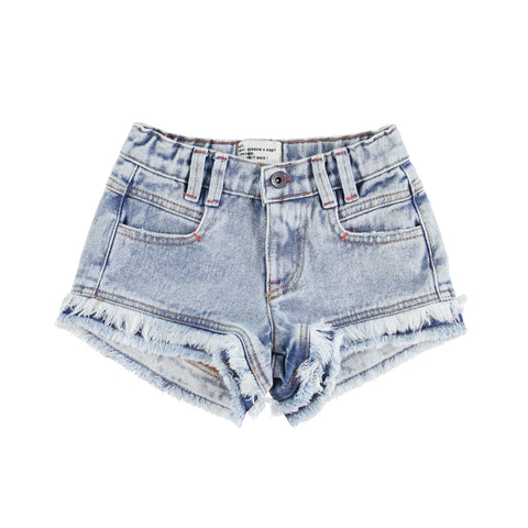 Piupiuchick Washed Blue Denim Fringe Shorts