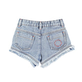 Piupiuchick Washed Blue Denim Fringe Shorts