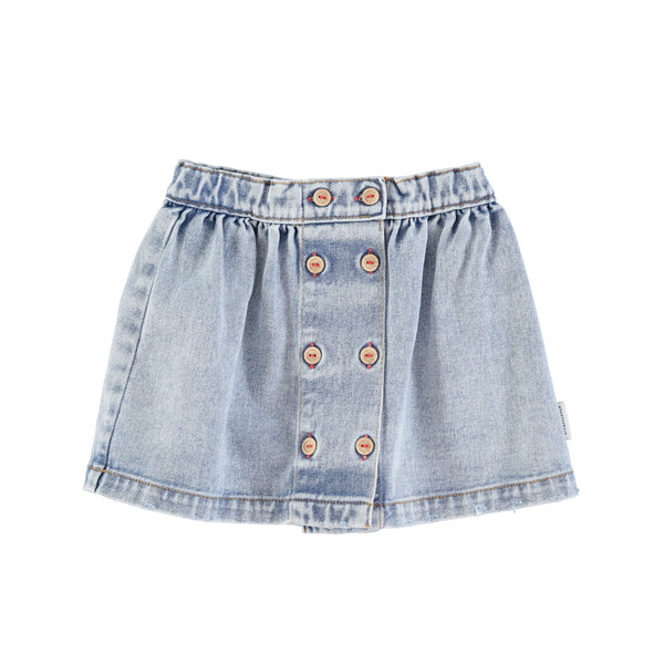 Piupiuchick Washed Blue Denim Below The Knee Skirt