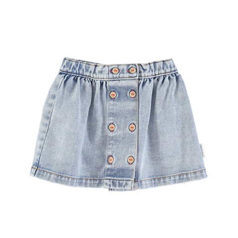 Piupiuchick Washed Blue Denim Below The Knee Skirt