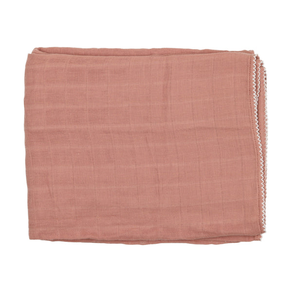 Lilette Pink with White Trim Muslin Scallop Edge Swaddle