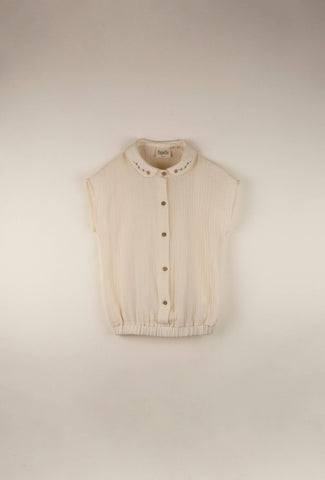 Popelin Off White Embroidered Collar Blouse & Terracotta Bloomer Set