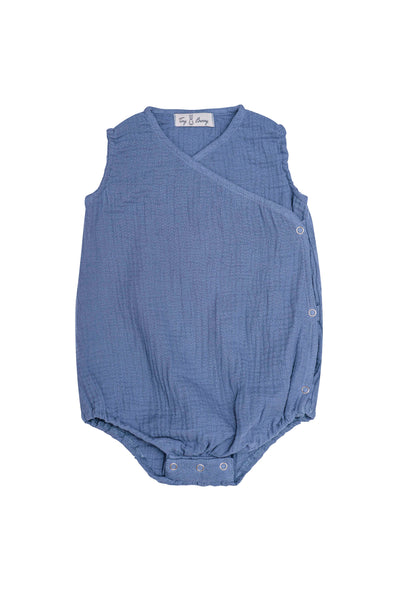 Tiny Bunny Blue Muslin Wrap Romper