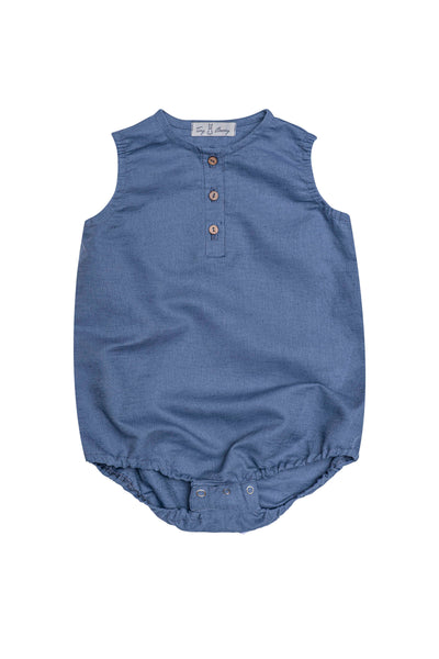 Tiny Bunny Blue Linen Blend Romper