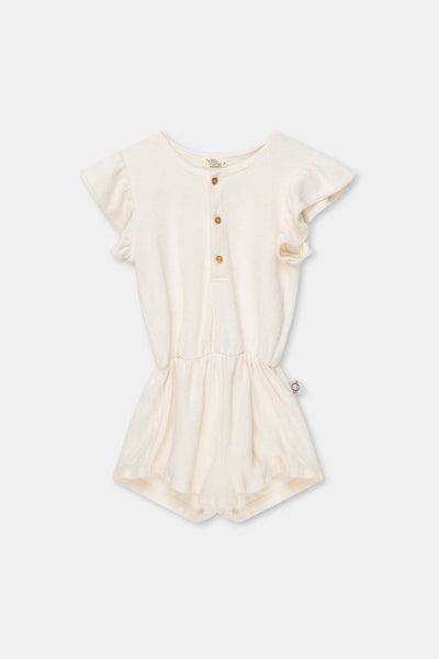 My Little Cozmo Thelmak Ivory Ruffle Terry Jumpsuit