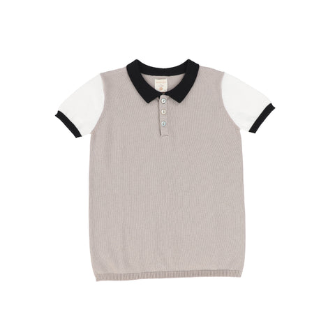 Lil Legs Taupe Colorblock Knit Polo