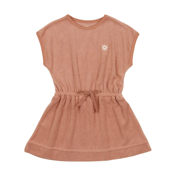 Lil Legs Apricot Flower Short Sleeve Terry Dress