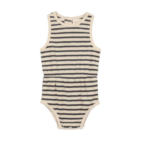 Lil Legs Off Navy Stripe Terry Romper