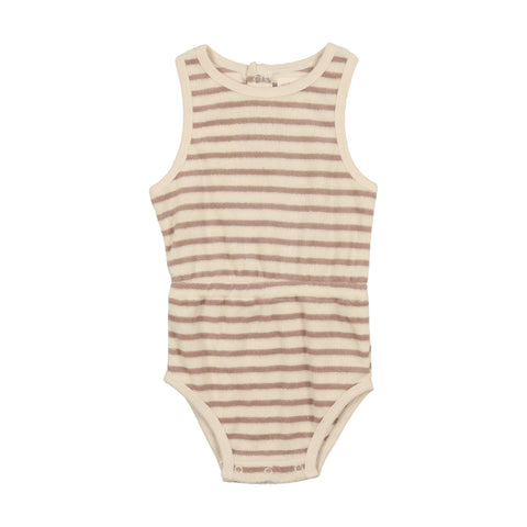 Lil Legs Tan Stripe Terry Boy Romper