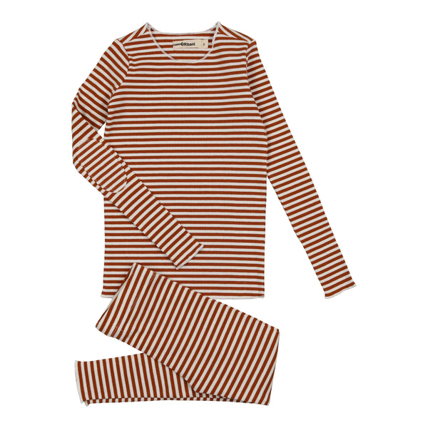 Urbani Cognac Striped Ribbed Pajamas