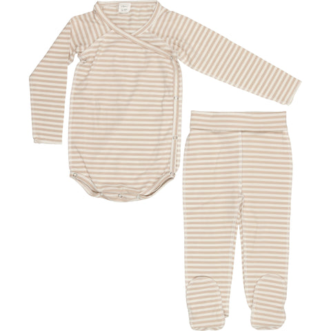 Urbani Taupe Thin Stripe Baby Gift Set with Beanie