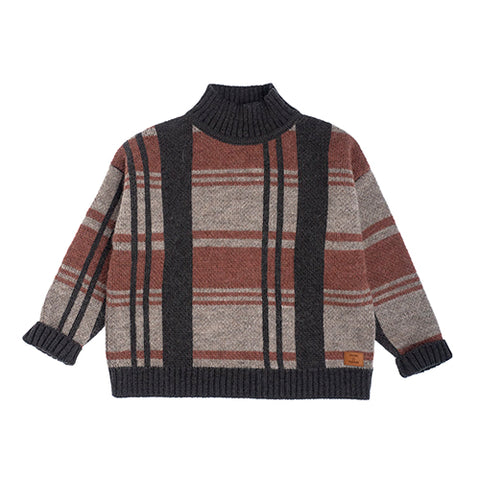 Tocoto Vintage Knit Check Turtleneck Sweater