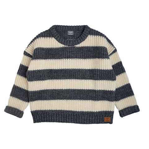 Tocoto Vintage Grey Knit Stripe Sweater