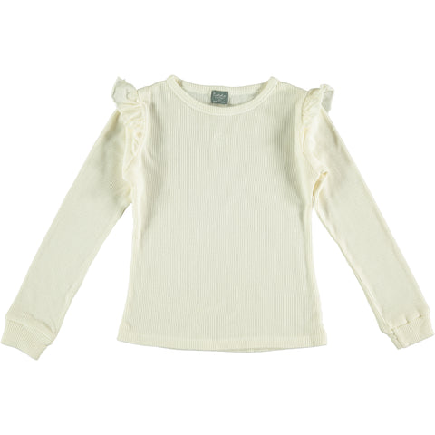 Tocoto Vintage Off White Long Sleeve Ruffle Top