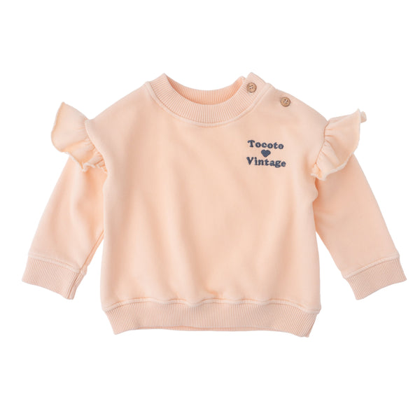 Tocoto Vintage Baby Girl Pink Frill Embroidery Sweatshirt