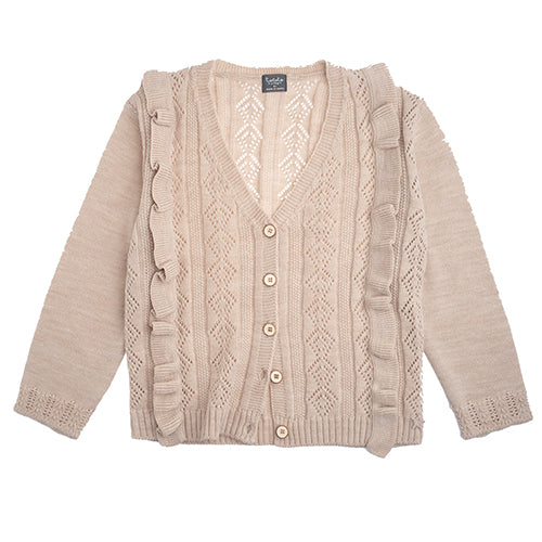 Tocoto Vintage Off White Openwork Cardigan with Flounce
