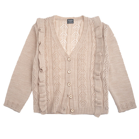 Tocoto Vintage Off White Openwork Cardigan with Flounce