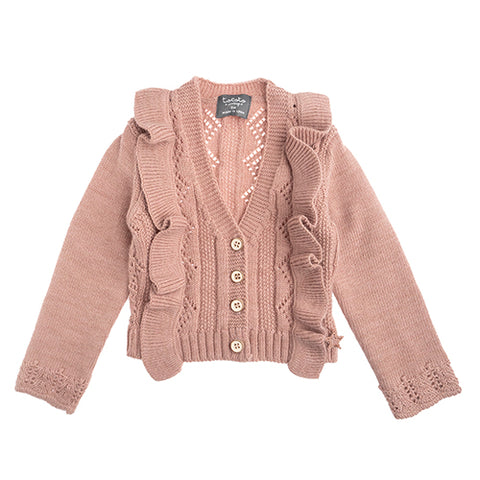 Tocoto Vintage Pink Openwork Cardigan with Flounce