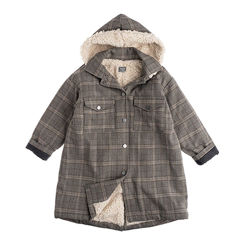 Tocoto Vintage Grey Checked Hooded Parka