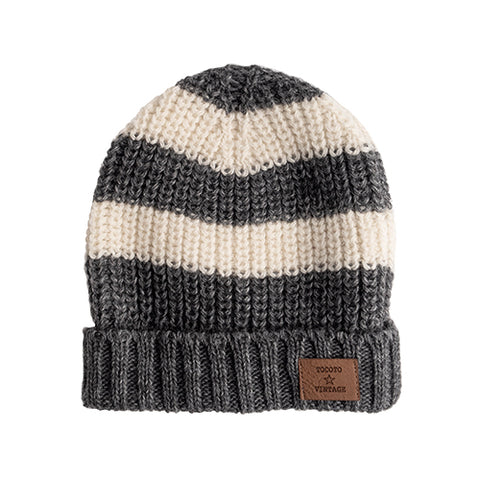 Tocoto Vintage Grey Stripe Knit Beanie