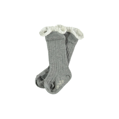 Tocoto Vintage Grey Rib Lace Trim Sock