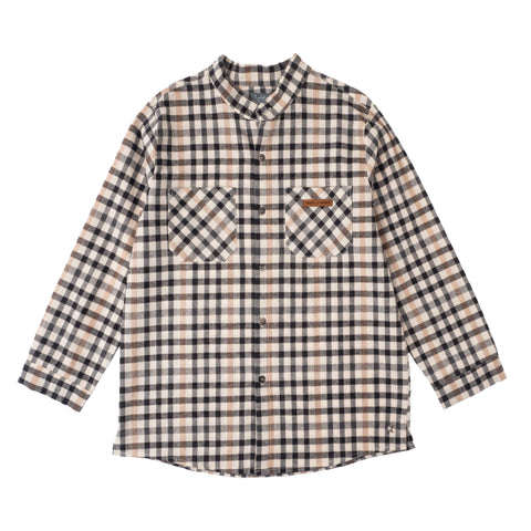 Tocoto Vintage Brown Plaid Mao Neck Shirt