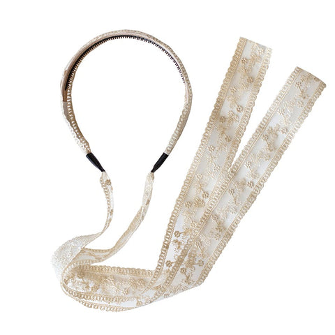 Halo Luxe Off White Anna Lace Tie Back Headband