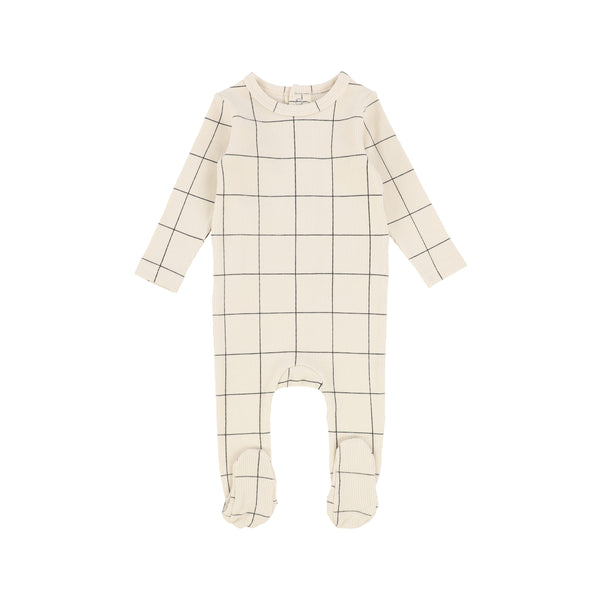 Lil Legs Natural/Black Windowpane Footie