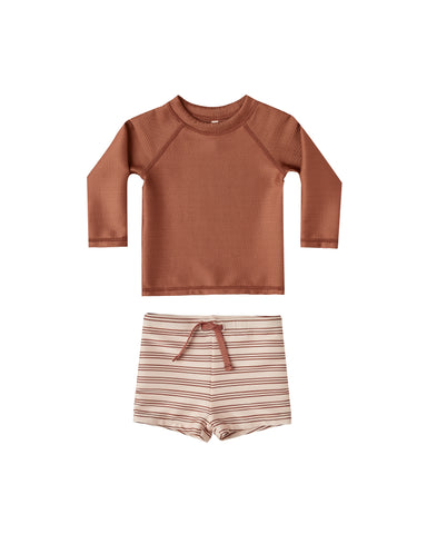 Rylee & Cru Amber-Shell Striped Rashguard Boys Set