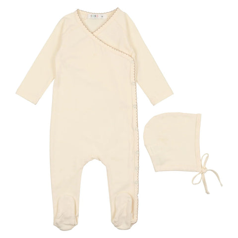 Coco Blanc Cream Cotton Wrap Onesie With Bonnet