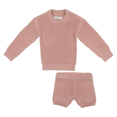 Coco Blanc Pink Heather Knit Short Set