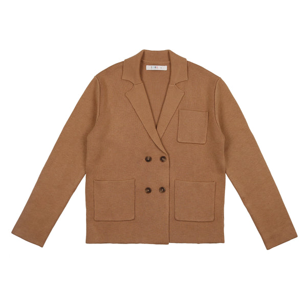 Coco Blanc Camel Double Breasted Knit Blazer