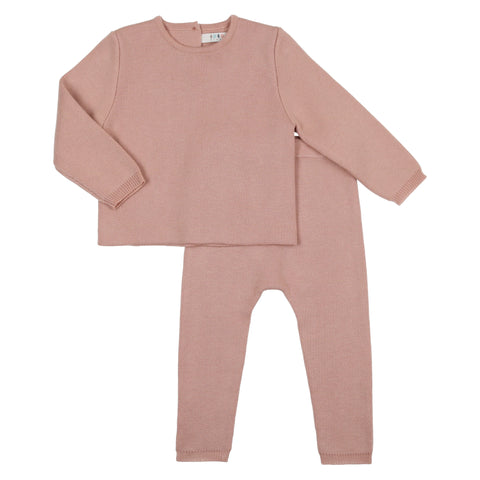 Coco Blanc Pink Heather Knit Button Sweater Set